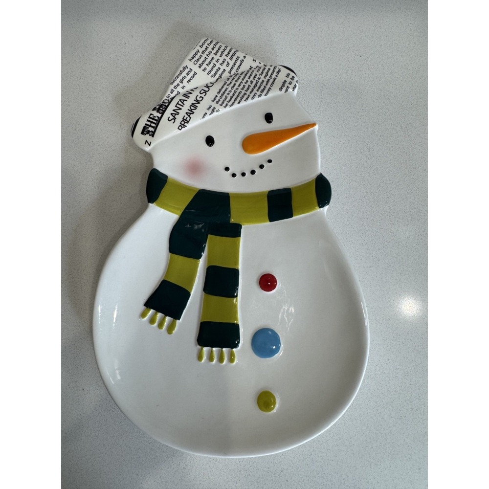 Sur‎ La Table Snowman Serving Platter White Ceramic Christmas Holiday Dish